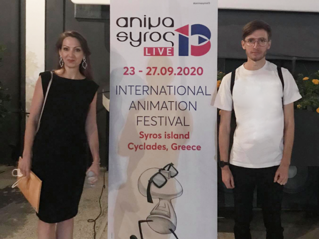 S ředitelkou Českého centra Athény Lucií Kuligovou, Festival Animasyros, Athény, září 2020 © Tomáš Starý