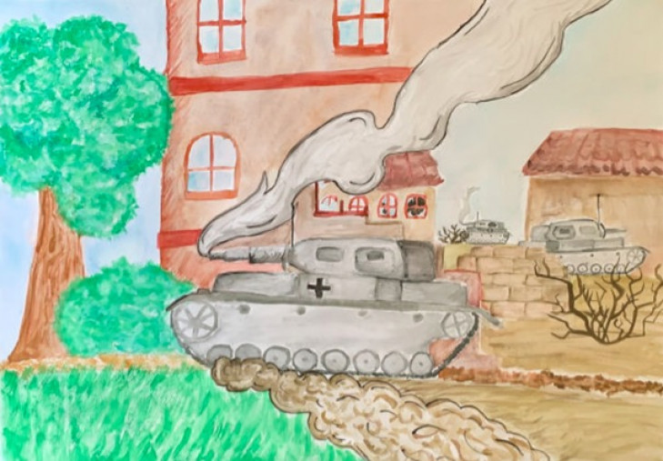 Příjezd války autor © Kateřina Menhardová – ZŠ Chomutov, Kadaňská Příjezd války autor © Kateřina Menhardová – ZŠ Chomutov, Kadaňská